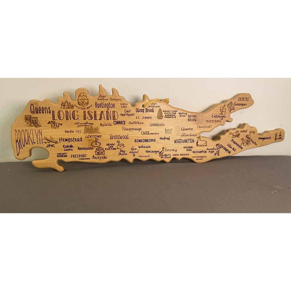 Totally Bamboo Destination Long Island Shaped Cutting Board Engraved Towns Wood - Picture 2 of 8